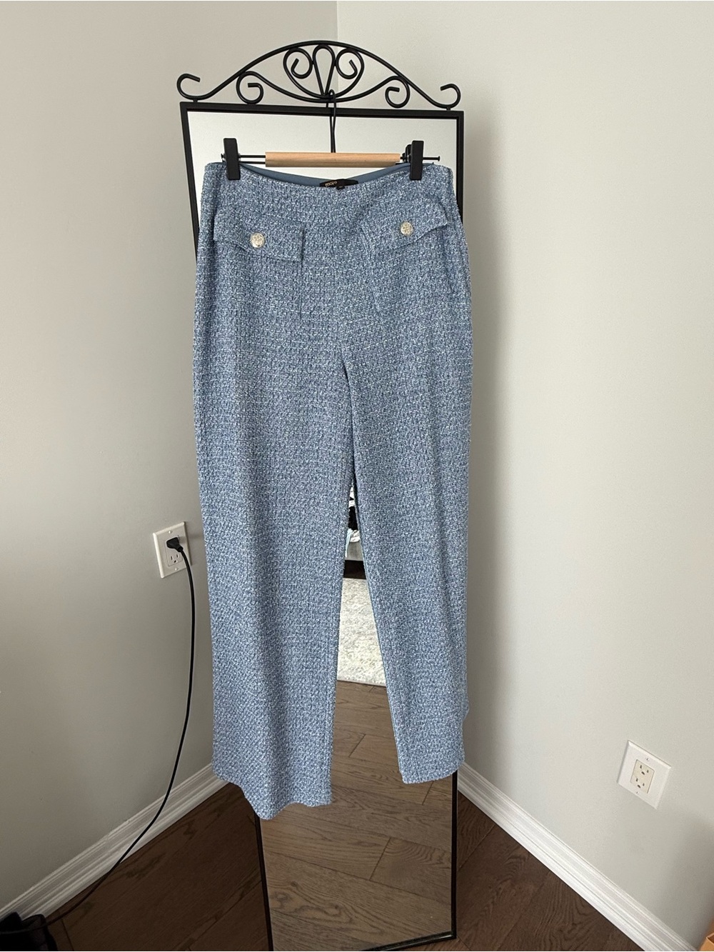 Maje Blue Tweed High-Waist Trousers